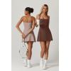 QINSEN Womens Square Neck Tennis Dress Sleeveless Built in Shorts Golf Athletic Dress with Pockets(Chestnut)