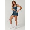 QINSEN Womens Square Neck Tennis Dress Sleeveless Built in Shorts Golf Athletic Dress with Pockets(Dark Blue)