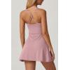 QINSEN Womens Square Neck Tennis Dress Sleeveless Built in Shorts Golf Athletic Dress with Pockets(Pink)