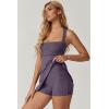 QINSEN Womens Square Neck Tennis Dress Sleeveless Built in Shorts Golf Athletic Dress with Pockets(Prune Purple)