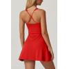 QINSEN Womens Square Neck Tennis Dress Sleeveless Built in Shorts Golf Athletic Dress with Pockets(Red)