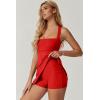 QINSEN Womens Square Neck Tennis Dress Sleeveless Built in Shorts Golf Athletic Dress with Pockets(Red)