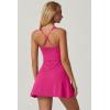 QINSEN Womens Square Neck Tennis Dress Sleeveless Built in Shorts Golf Athletic Dress with Pockets(Rosy)