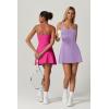 QINSEN Womens Square Neck Tennis Dress Sleeveless Built in Shorts Golf Athletic Dress with Pockets(Rosy)