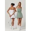 QINSEN Womens Square Neck Tennis Dress Sleeveless Built in Shorts Golf Athletic Dress with Pockets(Smoke Green)