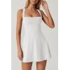 QINSEN Womens Square Neck Tennis Dress Sleeveless Built in Shorts Golf Athletic Dress with Pockets(White)