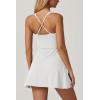 QINSEN Womens Square Neck Tennis Dress Sleeveless Built in Shorts Golf Athletic Dress with Pockets(White)