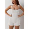 QINSEN Womens Strappy Square Neck Tank Top Tummy Control Bodycon Stretch Shorts Jumpsuit Outfits(Beige)