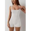 QINSEN Womens Strappy Square Neck Tank Top Tummy Control Bodycon Stretch Shorts Jumpsuit Outfits(Beige)