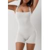 QINSEN Womens Strappy Square Neck Tank Top Tummy Control Bodycon Stretch Shorts Jumpsuit Outfits(Beige)