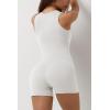 QINSEN Womens Strappy Square Neck Tank Top Tummy Control Bodycon Stretch Shorts Jumpsuit Outfits(Beige)