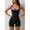 QINSEN Womens Strappy Square Neck Tank Top Tummy Control Bodycon Stretch Shorts Jumpsuit Outfits(Black)