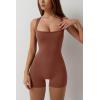 QINSEN Womens Strappy Square Neck Tank Top Tummy Control Bodycon Stretch Shorts Jumpsuit Outfits(Brown)