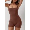 QINSEN Womens Strappy Square Neck Tank Top Tummy Control Bodycon Stretch Shorts Jumpsuit Outfits(Cinnamon)