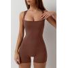 QINSEN Womens Strappy Square Neck Tank Top Tummy Control Bodycon Stretch Shorts Jumpsuit Outfits(Cinnamon)