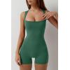QINSEN Womens Strappy Square Neck Tank Top Tummy Control Bodycon Stretch Shorts Jumpsuit Outfits(Evergreen)