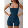 QINSEN Womens Strappy Square Neck Tank Top Tummy Control Bodycon Stretch Shorts Jumpsuit Outfits(Navy)