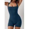 QINSEN Womens Strappy Square Neck Tank Top Tummy Control Bodycon Stretch Shorts Jumpsuit Outfits(Navy)
