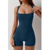 QINSEN Womens Strappy Square Neck Tank Top Tummy Control Bodycon Stretch Shorts Jumpsuit Outfits(Navy)