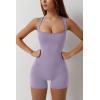 QINSEN Womens Strappy Square Neck Tank Top Tummy Control Bodycon Stretch Shorts Jumpsuit Outfits(Purple)