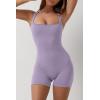 QINSEN Womens Strappy Square Neck Tank Top Tummy Control Bodycon Stretch Shorts Jumpsuit Outfits(Purple)