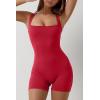QINSEN Womens Strappy Square Neck Tank Top Tummy Control Bodycon Stretch Shorts Jumpsuit Outfits(Red)