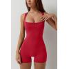 QINSEN Womens Strappy Square Neck Tank Top Tummy Control Bodycon Stretch Shorts Jumpsuit Outfits(Red)