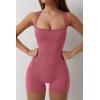 QINSEN Womens Strappy Square Neck Tank Top Tummy Control Bodycon Stretch Shorts Jumpsuit Outfits(Roseo)