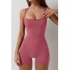 QINSEN Womens Strappy Square Neck Tank Top Tummy Control Bodycon Stretch Shorts Jumpsuit Outfits(Roseo)