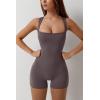 QINSEN Womens Strappy Square Neck Tank Top Tummy Control Bodycon Stretch Shorts Jumpsuit Outfits(Tea Leaf)