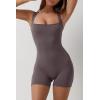 QINSEN Womens Strappy Square Neck Tank Top Tummy Control Bodycon Stretch Shorts Jumpsuit Outfits(Tea Leaf)