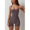 QINSEN Womens Strappy Square Neck Tank Top Tummy Control Bodycon Stretch Shorts Jumpsuit Outfits(Tea Leaf)