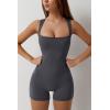 QINSEN Womens Strappy Square Neck Tank Top Tummy Control Bodycon Stretch Shorts Jumpsuit Outfits(Turbulence)