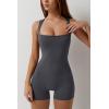 QINSEN Womens Strappy Square Neck Tank Top Tummy Control Bodycon Stretch Shorts Jumpsuit Outfits(Turbulence)