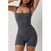 QINSEN Womens Strappy Square Neck Tank Top Tummy Control Bodycon Stretch Shorts Jumpsuit Outfits(Turbulence)