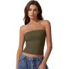 QINSEN Women’s Tube Tops Strapless Bandeau Tops Double Lined Slim Fit Summer Going Out Tank Tops(Army Green)