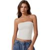 QINSEN Women’s Tube Tops Strapless Bandeau Tops Double Lined Slim Fit Summer Going Out Tank Tops(Beige)