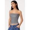 QINSEN Women’s Tube Tops Strapless Bandeau Tops Double Lined Slim Fit Summer Going Out Tank Tops(Black Stripe)