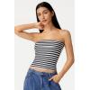 QINSEN Women’s Tube Tops Strapless Bandeau Tops Double Lined Slim Fit Summer Going Out Tank Tops(Black Stripe)