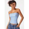 QINSEN Women’s Tube Tops Strapless Bandeau Tops Double Lined Slim Fit Summer Going Out Tank Tops(Blue Stripe)