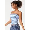 QINSEN Women’s Tube Tops Strapless Bandeau Tops Double Lined Slim Fit Summer Going Out Tank Tops(Blue Stripe)