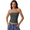 QINSEN Women’s Tube Tops Strapless Bandeau Tops Double Lined Slim Fit Summer Going Out Tank Tops(Dark Green)