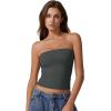 QINSEN Women’s Tube Tops Strapless Bandeau Tops Double Lined Slim Fit Summer Going Out Tank Tops(Dark Green)