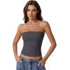 QINSEN Women’s Tube Tops Strapless Bandeau Tops Double Lined Slim Fit Summer Going Out Tank Tops(Dark Grey)