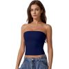 QINSEN Women’s Tube Tops Strapless Bandeau Tops Double Lined Slim Fit Summer Going Out Tank Tops(Estate Blue)