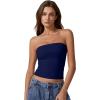 QINSEN Women’s Tube Tops Strapless Bandeau Tops Double Lined Slim Fit Summer Going Out Tank Tops(Estate Blue)