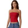 QINSEN Women’s Tube Tops Strapless Bandeau Tops Double Lined Slim Fit Summer Going Out Tank Tops(Fairy Red)