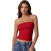 QINSEN Women’s Tube Tops Strapless Bandeau Tops Double Lined Slim Fit Summer Going Out Tank Tops(Fairy Red)