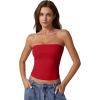 QINSEN Women’s Tube Tops Strapless Bandeau Tops Double Lined Slim Fit Summer Going Out Tank Tops(Fairy Red)