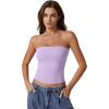 QINSEN Women’s Tube Tops Strapless Bandeau Tops Double Lined Slim Fit Summer Going Out Tank Tops(Lavender)